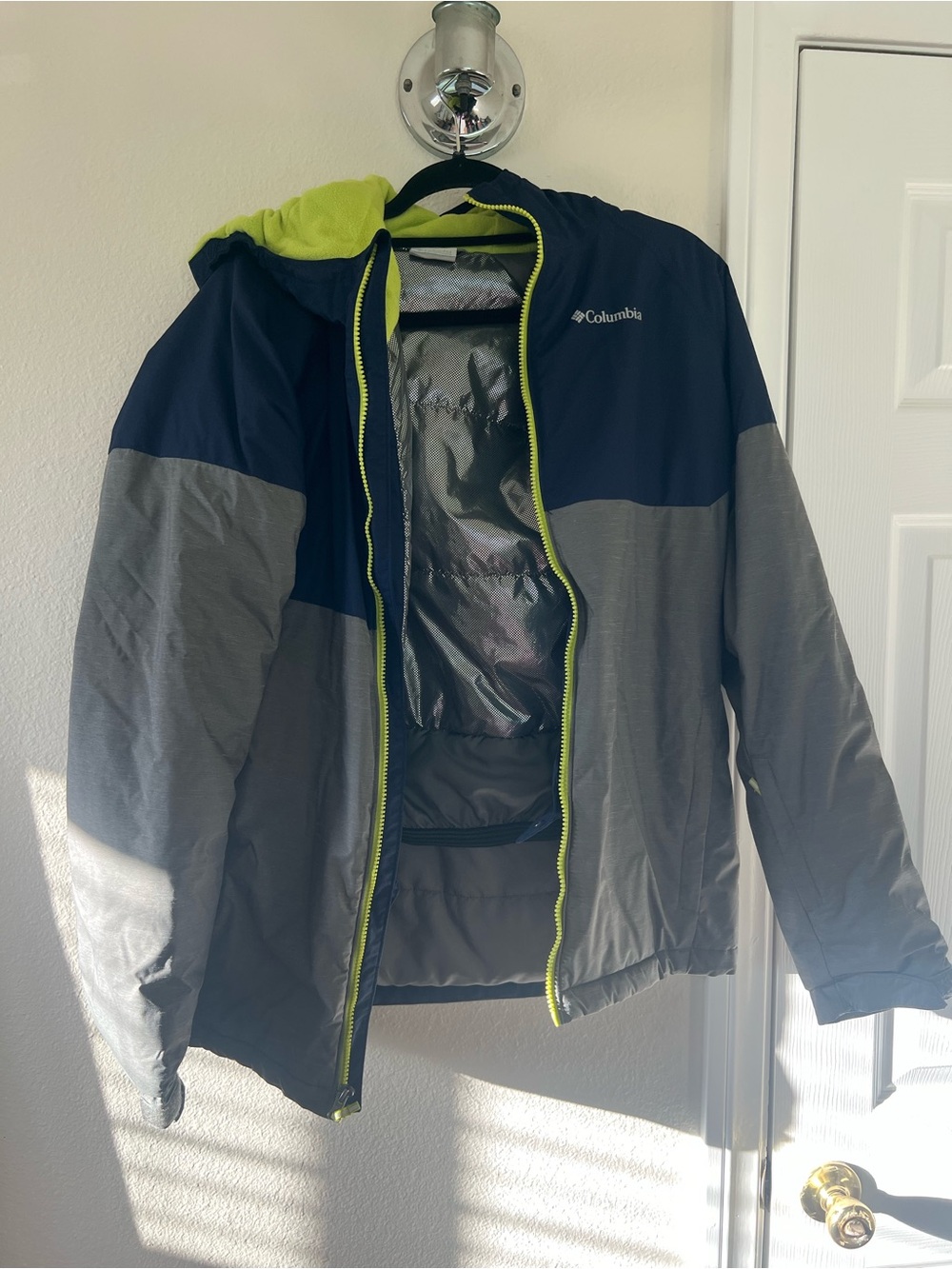 Columbia Youth Navy & Gray Hooded Jacket with Lime Accent